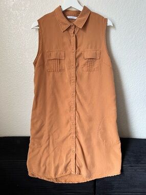 Sleeveless Button-Front Tunic Dress in Rust